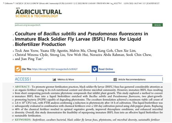 Dr. Tan Jian Ping and Team Publish in ACS Agricultural Science &amp; Technology