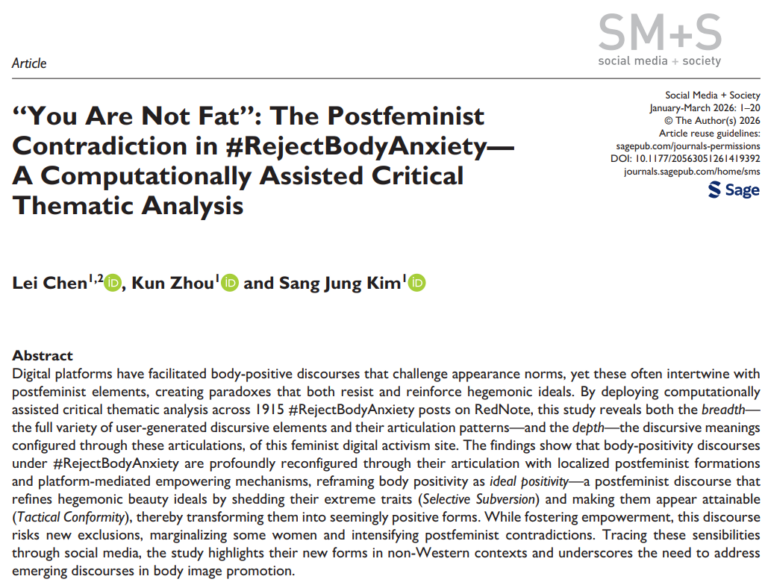 Dr. Chen Lei Publishes in Social Media + Society