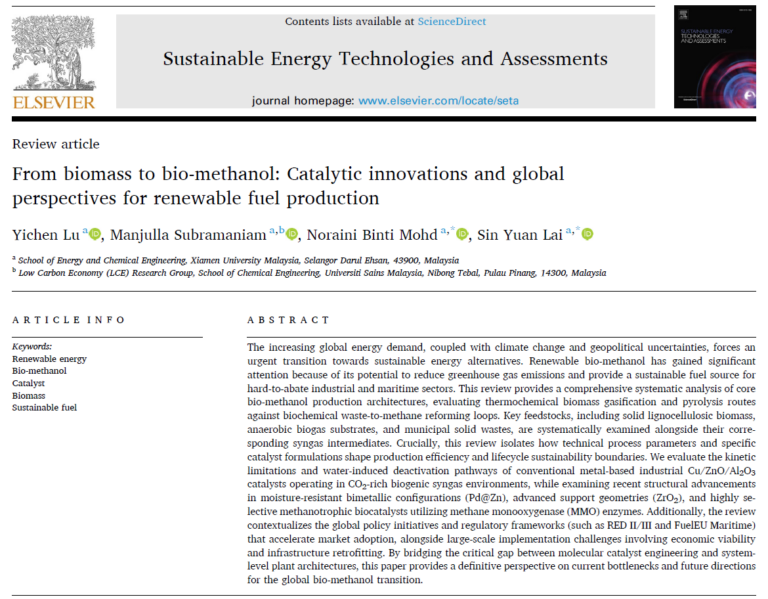 Dr. Lai Sin Yuan and Team Publish in Sustainable Energy Technologies and Assessments