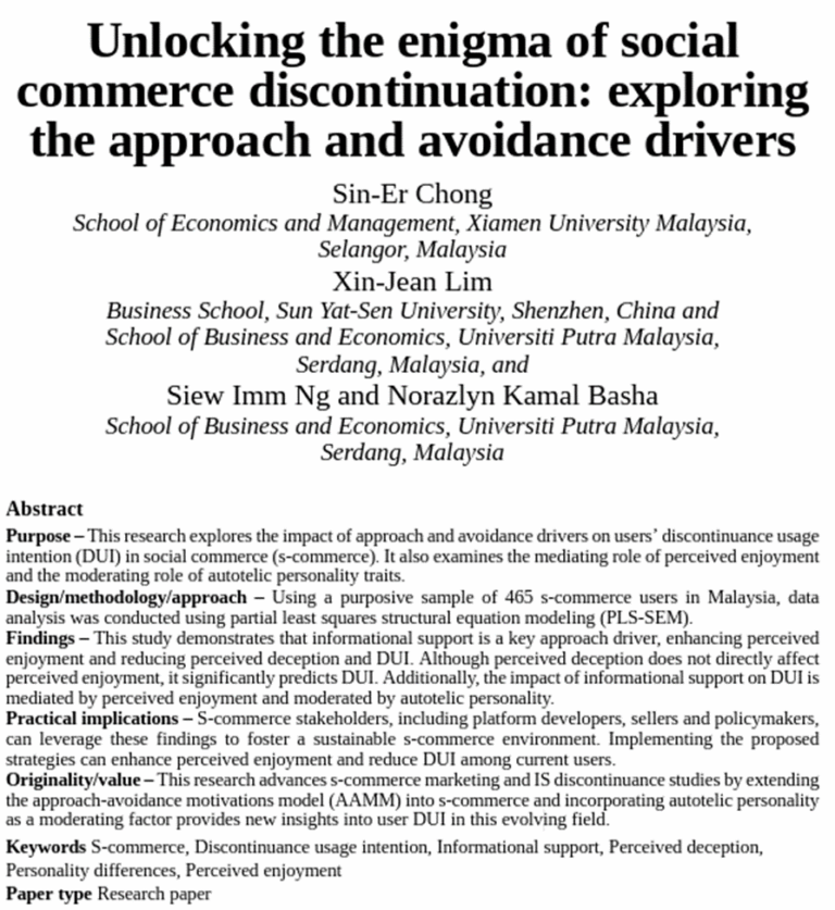 Dr. Chong Sin Er Publishes in SSCI Q1 Journal Marketing Intelligence &amp; Planning