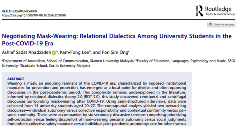 Assoc. Prof. Dr. Ahadzadeh Asharafsadat Publishes in SSCI Q1 Journal
